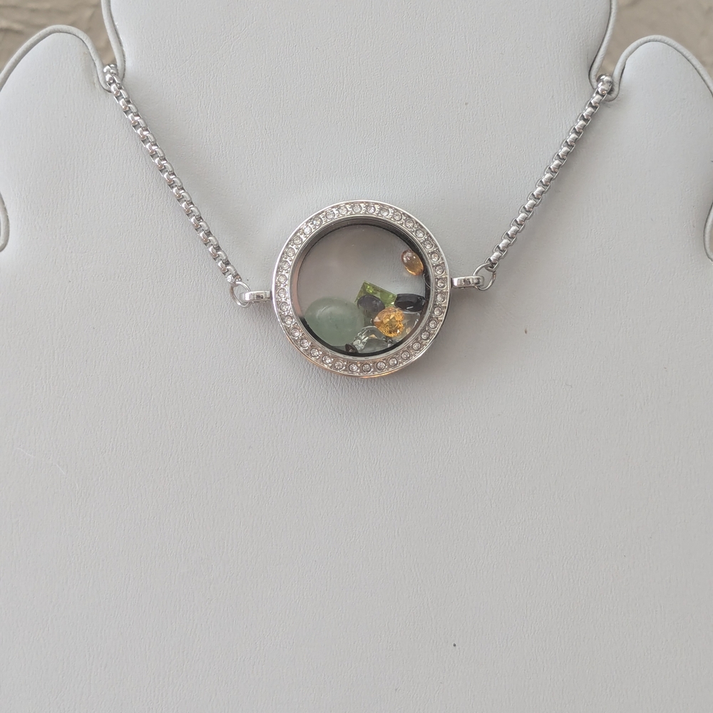 Adjustable Silver Charm Bracelet With Gemstone Charms